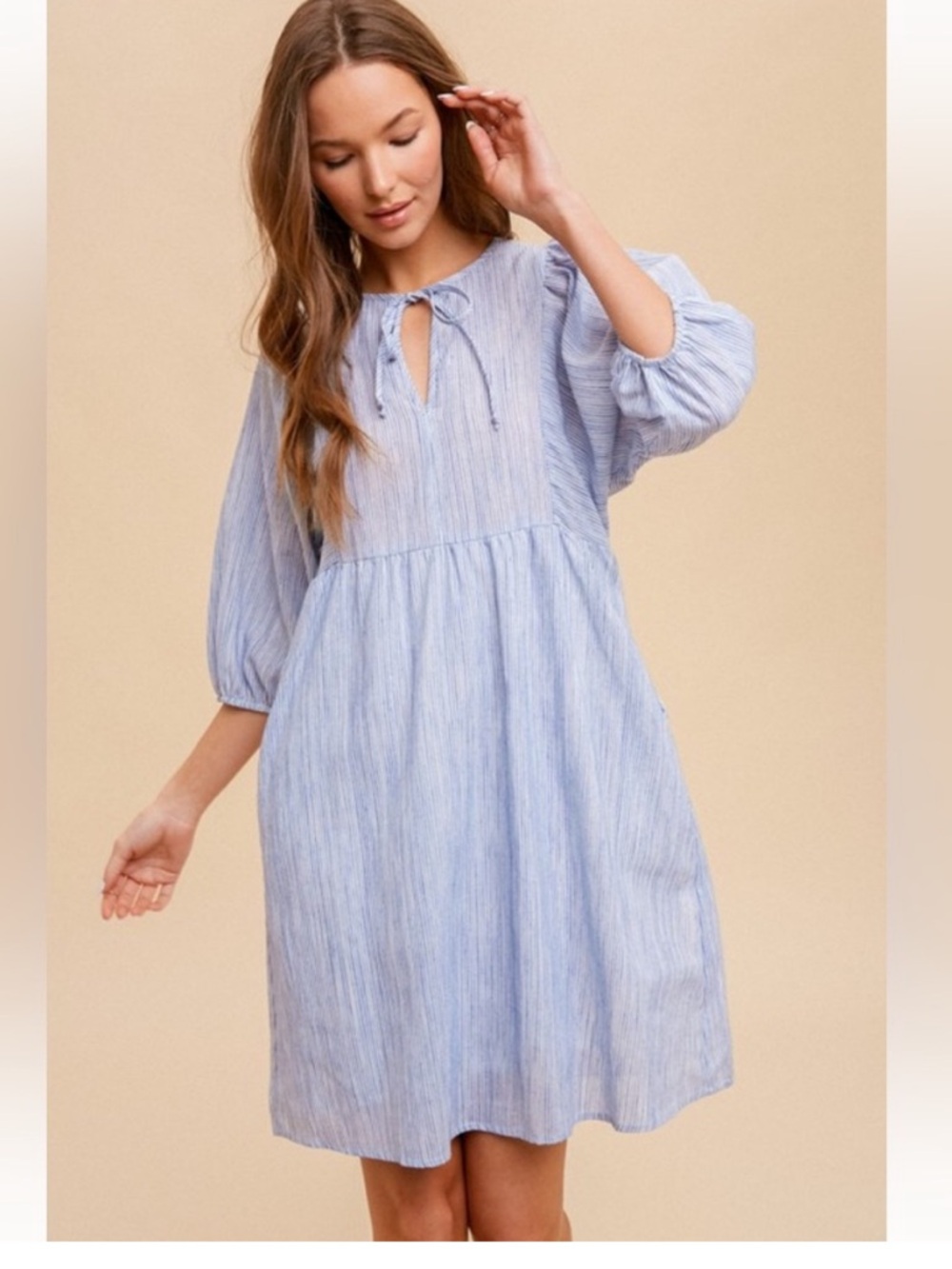 NWT Hem & Thread Stripe Volume Sleeve Blue Dress